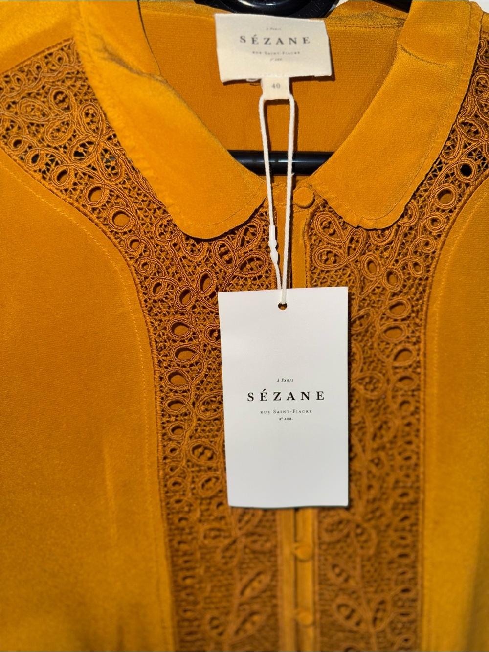 Sézane Mustard Yellow Lace-Trim Blouse